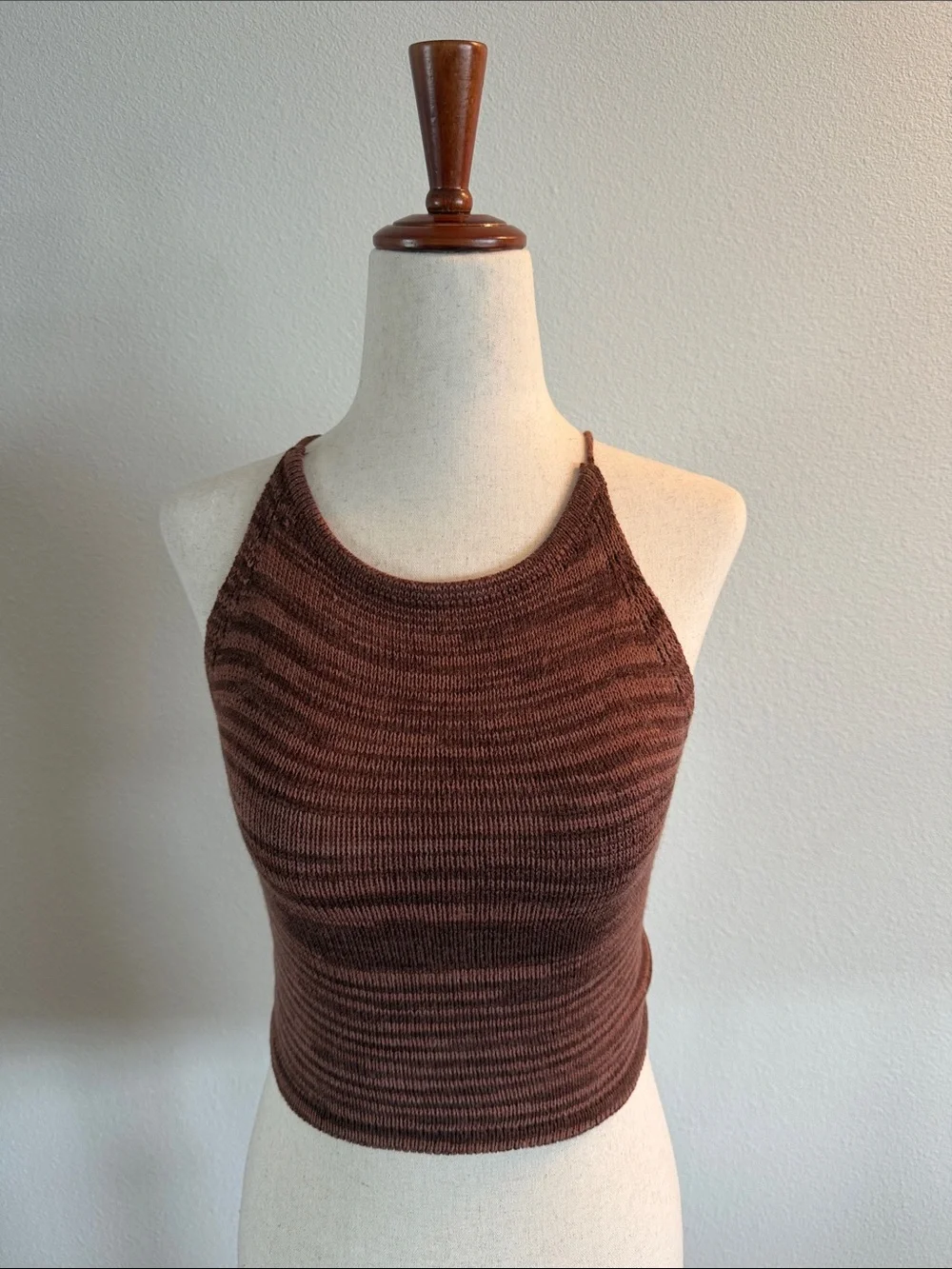 Brown Knit Halter Crop Top - Picture 1 of 3